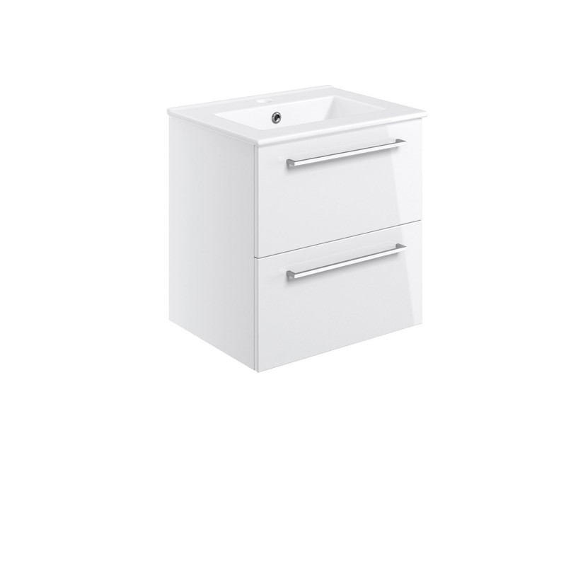Naha 510mm(w) Wall Hung 2 Drawer Basin Unit With Basin - White Gloss Naha 510mm(w) Wall Hung 2 Drawer Basin Unit With Basin - White Gloss