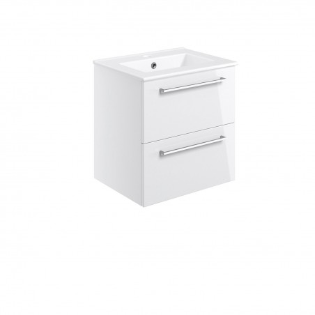 Naha 510mm(w) Wall Hung 2 Drawer Basin Unit With Basin - White Gloss