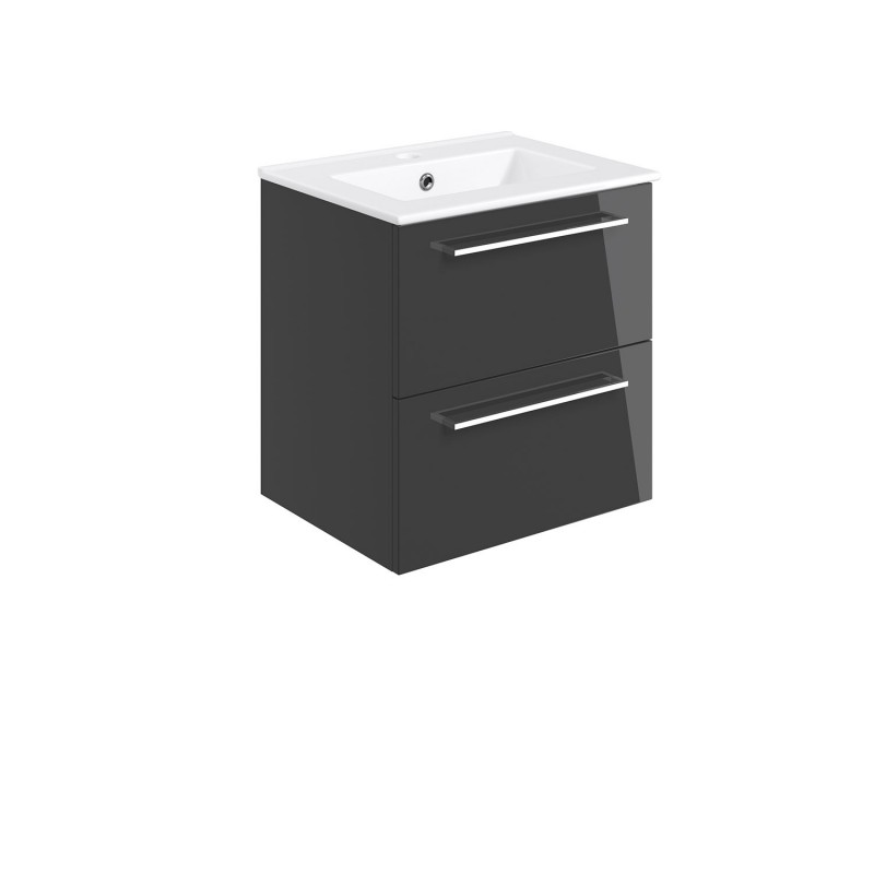 Naha 510mm(w) Wall Hung 2 Drawer Basin Unit With Basin - Anthracite Gloss Naha 510mm(w) Wall Hung 2 Drawer Basin Unit With Basin - Anthracite Gloss