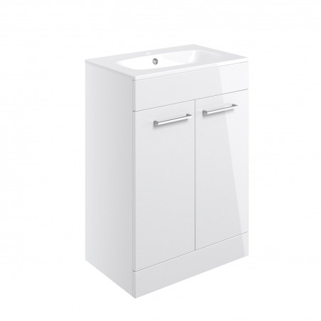 Naha 610mm(w) Floor Standing 2 Door Basin Unit With Basin - White Gloss
