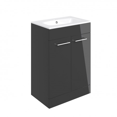Naha 610mm(w) Floor Standing 2 Door Basin Unit With Basin - Anthracite Gloss
