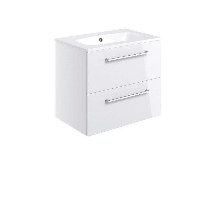 Naha 610mm(w) Wall Hung 2 Drawer Basin Unit With Basin - White Gloss Naha 610mm(w) Wall Hung 2 Drawer Basin Unit With Basin - White Gloss