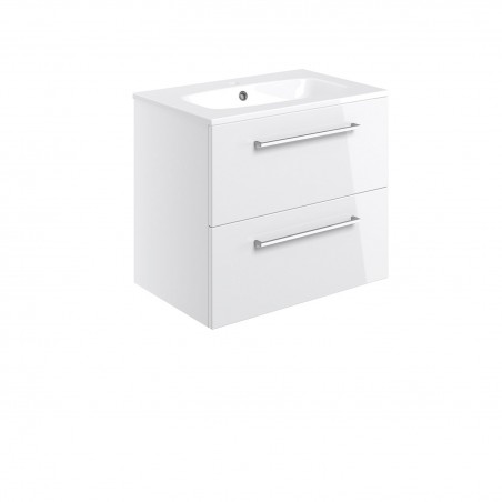 Naha 610mm(w) Wall Hung 2 Drawer Basin Unit With Basin - White Gloss