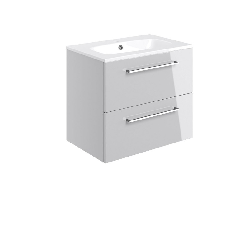 Naha 610mm(w) Wall Hung 2 Drawer Basin Unit With Basin - Grey Gloss