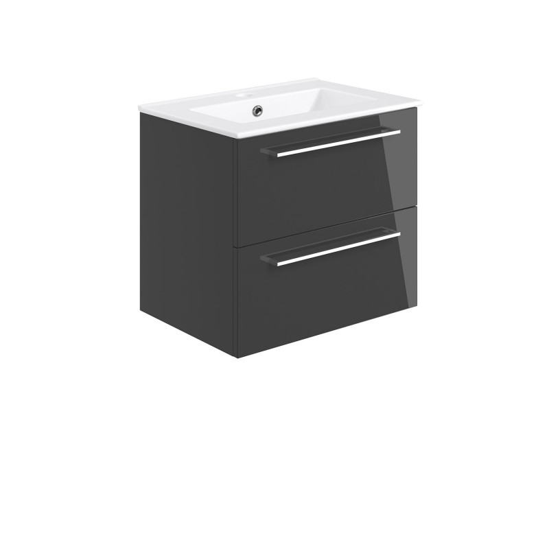 Naha 610mm(w) Wall Hung 2 Drawer Basin Unit With Basin - Anthracite Gloss Naha 610mm(w) Wall Hung 2 Drawer Basin Unit With Basin - Anthracite Gloss