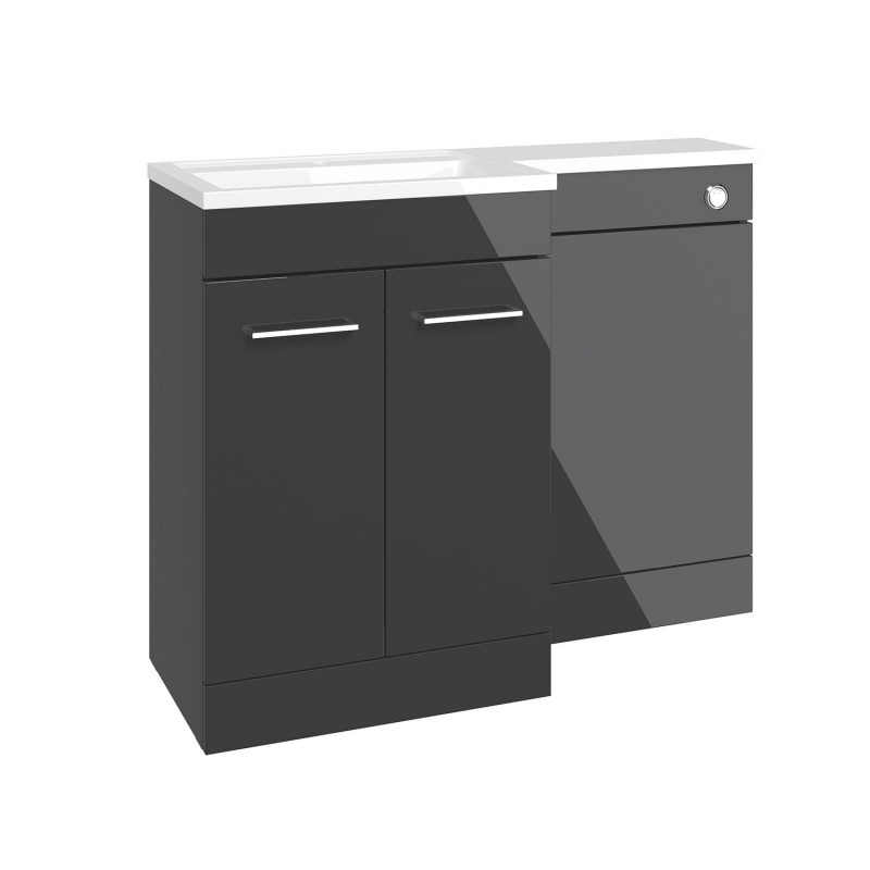 Yokohama 1100mm(w) Floor Standing Left Handed L-Shape Pack With Basin - Anthracite Gloss Yokohama 1100mm(w) Floor Standing Left Handed L-Shape Pack With Basin - Anthracite Gloss