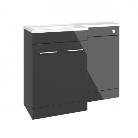 Yokohama 1100mm(w) Floor Standing Left Handed L-Shape Pack With Basin - Anthracite Gloss