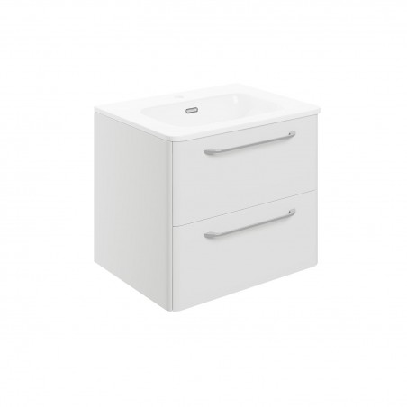 Osaka 610mm(w) 2 Drawer Wall Unit & Basin - White Gloss