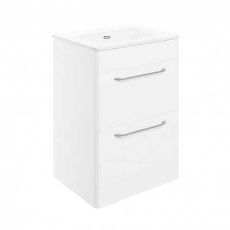 Osaka 610mm(w) 2 Drawer Floor Unit & Basin - White Gloss