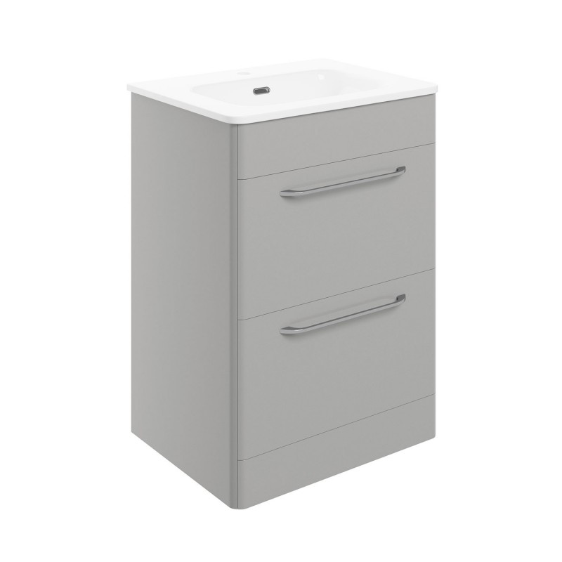 Osaka 610mm(w) 2 Drawer Floor Unit & Basin - Grey Gloss