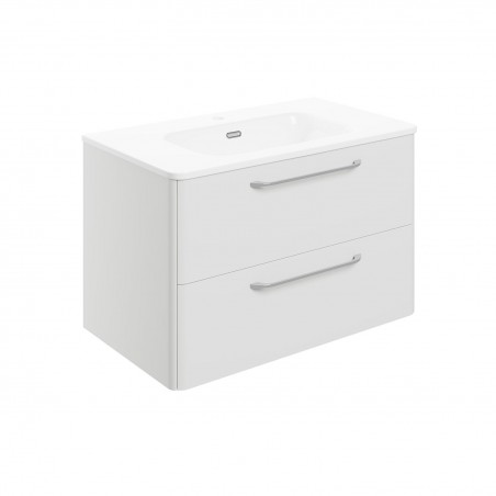 Osaka 810mm(w) 2 Drawer Wall Unit & Basin - White Gloss