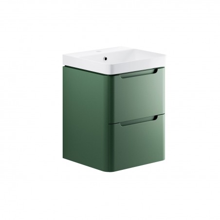Kyoto 500mm(w) 2 Drawer Wall Hung Cloakroom Basin Unit - Matt Sage Green