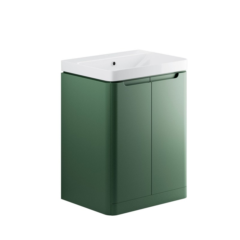 Kyoto 600mm(w) 2 Door Floor Standing Basin Unit - Matt Sage Green