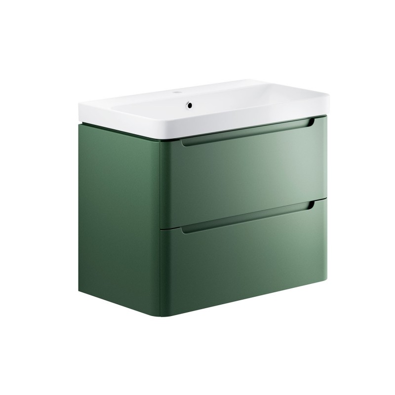 Kyoto 800mm(w) 2 Drawer Wall Hung Basin Unit - Matt Sage Green Kyoto 800mm(w) 2 Drawer Wall Hung Basin Unit - Matt Sage Green