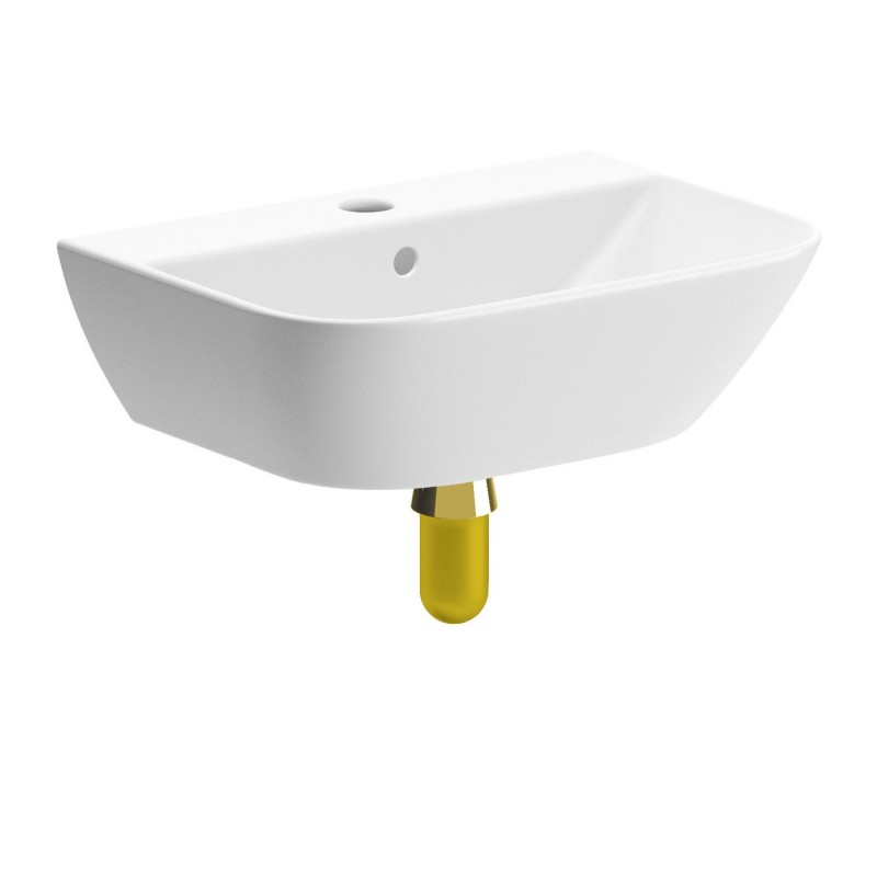 Parma 450mm (W) x 320mm (H) 1 Tap Hole Cloakroom Basin & Brushed Brass Bottle Trap
