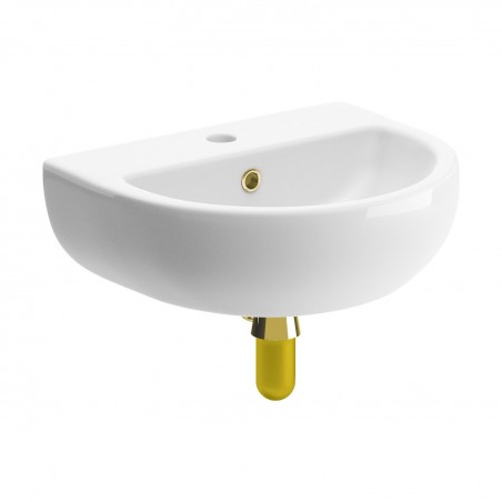 Varese 450mm (W) x 400mm (H) 1 Tap Hole Cloakroom Basin & Brushed Brass Bottle Trap
