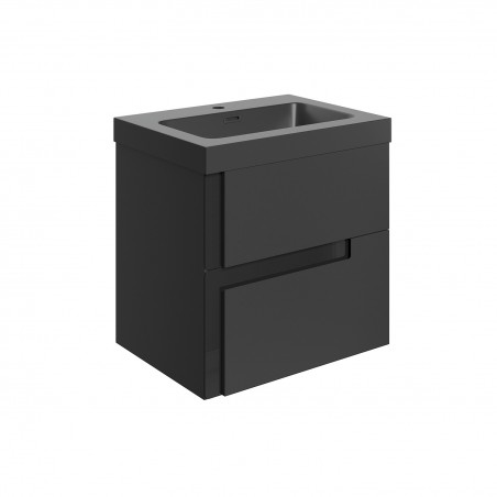 Hiroshi 605mm (W) x 610mm (H) x 760mm (D) Wall Hung 2 Drawer Basin Unit & Co-ordinating Basin - Matt Black & Glass