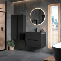 Hiroshi 815mm (W) x 610mm (H) x 760mm (D) Wall Hung 2 Drawer Basin Unit & White Basin - Matt Black & Glass