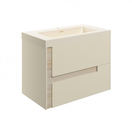 Hiroshi 805mm (W) x 610mm (H) x 760mm (D) Wall Hung 2 Drawer Basin Unit & Co-ordinating Basin - Matt Cotton & Oak Effect