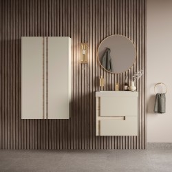 Hiroshi 805mm (W) x 610mm (H) x 760mm (D) Wall Hung 2 Drawer Basin Unit & Co-ordinating Basin - Matt Cotton & Oak Effect