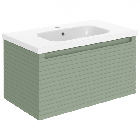 Kanto 815mm (W) x 435mm (H) x 460mm (D) Wall Hung 1 Drawer Basin Unit & Basin - Matt Willow Green