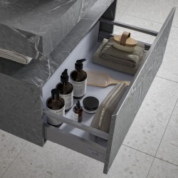 Kenzo 800mm (W) x 100mm (H) x 460mm (D) Wall Hung Grey Marble Basin Shelf & Chrome Bottle Trap