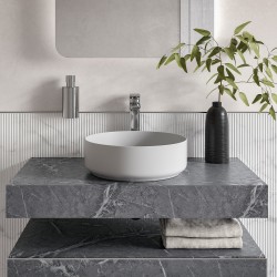 Kenzo 800mm (W) x 100mm (H) x 460mm (D) Wall Hung Grey Marble Basin Shelf & Brushed Brass Bottle Trap