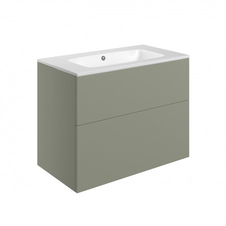 Yamagata 815mm (W) x 618mm (H) x 460mm (D) Wall Hung 2 Drawer Basin Unit & Basin - Matt Olive Green