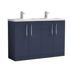 Arno 1200mm Freestanding 4 Door Vanity Unit with Double Polymarble Basin - Matt Electric Blue