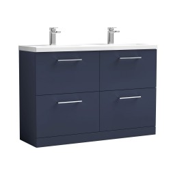 Arno 1200mm Freestanding 4 Drawer Vanity Unit with Double Ceramic Basin - Matt Electric Blue