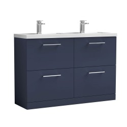 Arno 1200mm Freestanding 4 Drawer Vanity Unit with Double Polymarble Basin - Matt Electric Blue