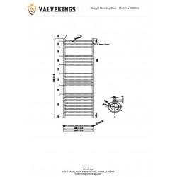 Polished Stainless Steel Towel Rail - 500 x 1600mm Tech Drawing