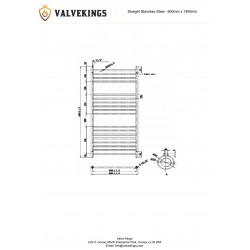 Polished Stainless Steel Towel Rail - 600 x 1400mm Tech Drawing