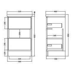 Floor Standing 500mm Cabinet & Basin 1 - Technical Drawing