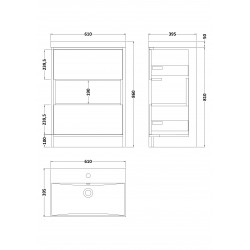 600mm Floor Standing 2-Drawer Vanity Unit & Basin 3 - Technical Drawing