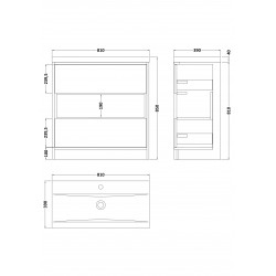 Floor Standing 800mm Cabinet & Basin 1 - Technical Drawing