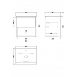 Wall Hung 500mm Cabinet & Basin 1 - Technical Drawing