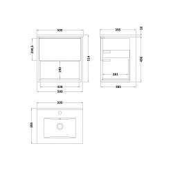 Wall Hung 500mm Cabinet & Basin 2 - Technical Drawing