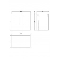 600mm Wall Hung 2 Door Vanity & Laminate Top - Technical Drawing