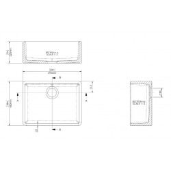 Fireclay Butler Sink 595 x 450 x 220mm - Technical Drawing