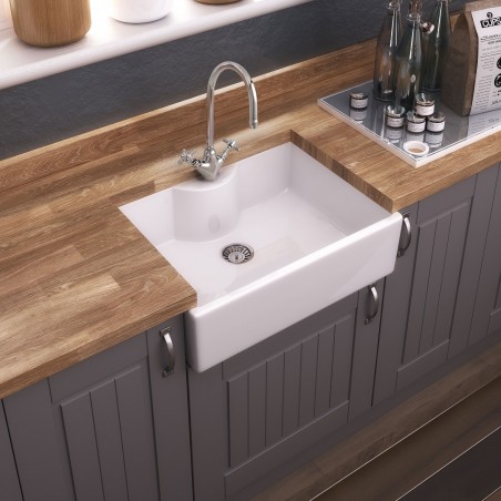 Fireclay Butler Sink with Tap Ledge, Tap Hole & Overflow 595 x 450 x 220mm