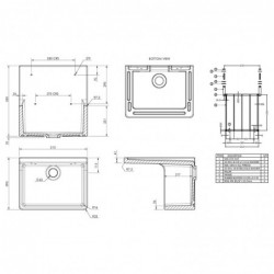 Fireclay Cleaner Sink with Grid 515 x 535 x 393mm - Technical Drawing