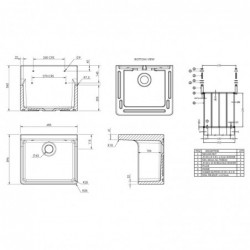 Fireclay Cleaner Sink with Grid 455 x 362 x 396mm  - Technical Drawing