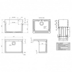 Fireclay Sinks Fireclay Cleaner Sink with Grid 515 x 382 x 393mm - Technical Drawing