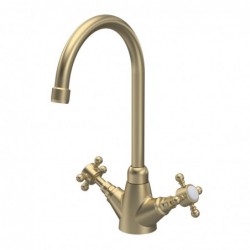 Traditional Mono Crosshead Handle Sink Mixer Tap - Brushed Brass
