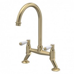 Traditional 2 Tap Hole Bridge Mixer Tap with Lever Handles - Brushed Brass