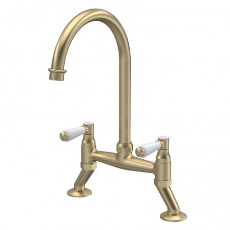 Traditional 2 Tap Hole Bridge Mixer Tap with Lever Handles - Brushed Brass