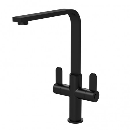 Churni Mono Basin Twin Lever Square Basin Tap - Matt Black