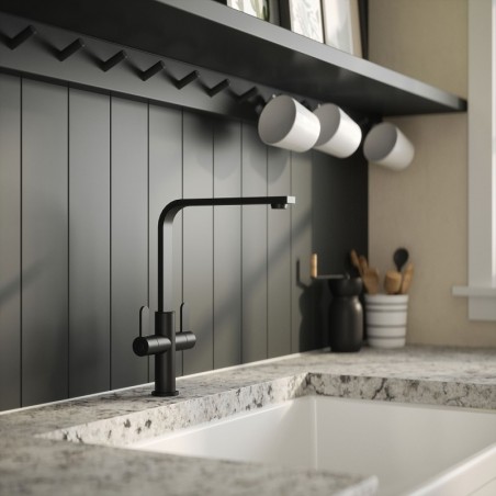 Churni Mono Basin Twin Lever Square Basin Tap - Matt Black