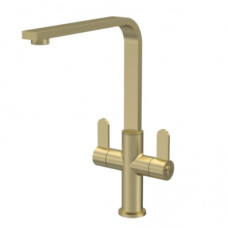 Churni Mono Basin Twin Lever Square Basin Tap - Brushed Brass